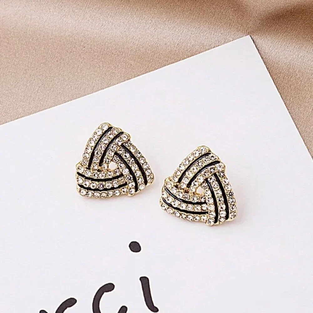 NWT 14K Gold Plated Interlocking Triangle CZ Pave Stud Earrings - Picture 9 of 12